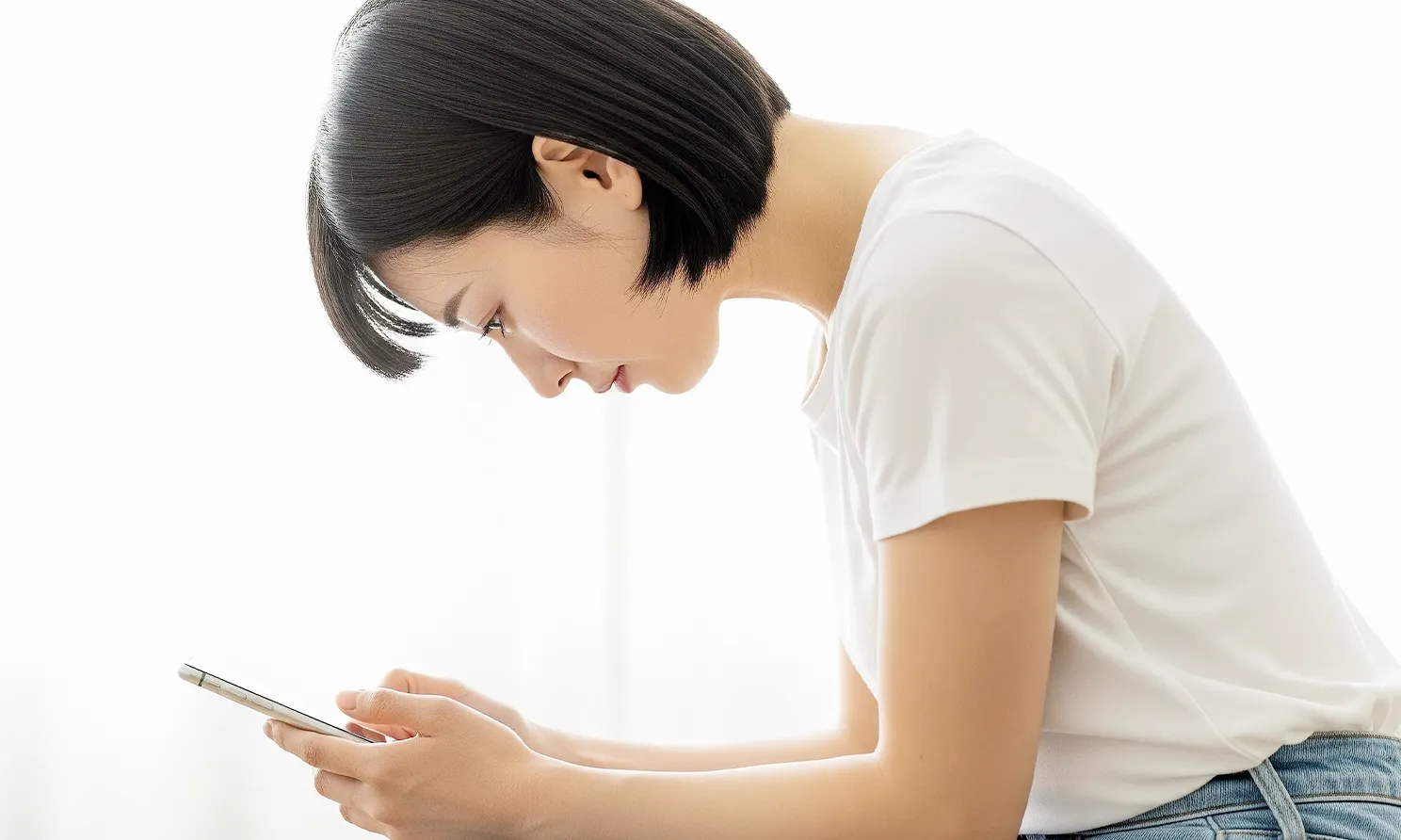 姿勢で悩む女性